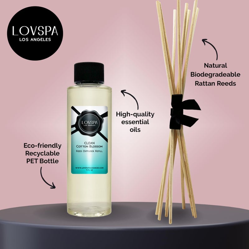 LOVSPA Clean Cotton Blossom Diffuser Oil - Luxury Essential Oils for Diffuser Refill & Air Freshener Room Spray - Long-Lasting & Natural Home Fragrance, Scented Oil for Diffusers, USA Made, 4oz - Image 2